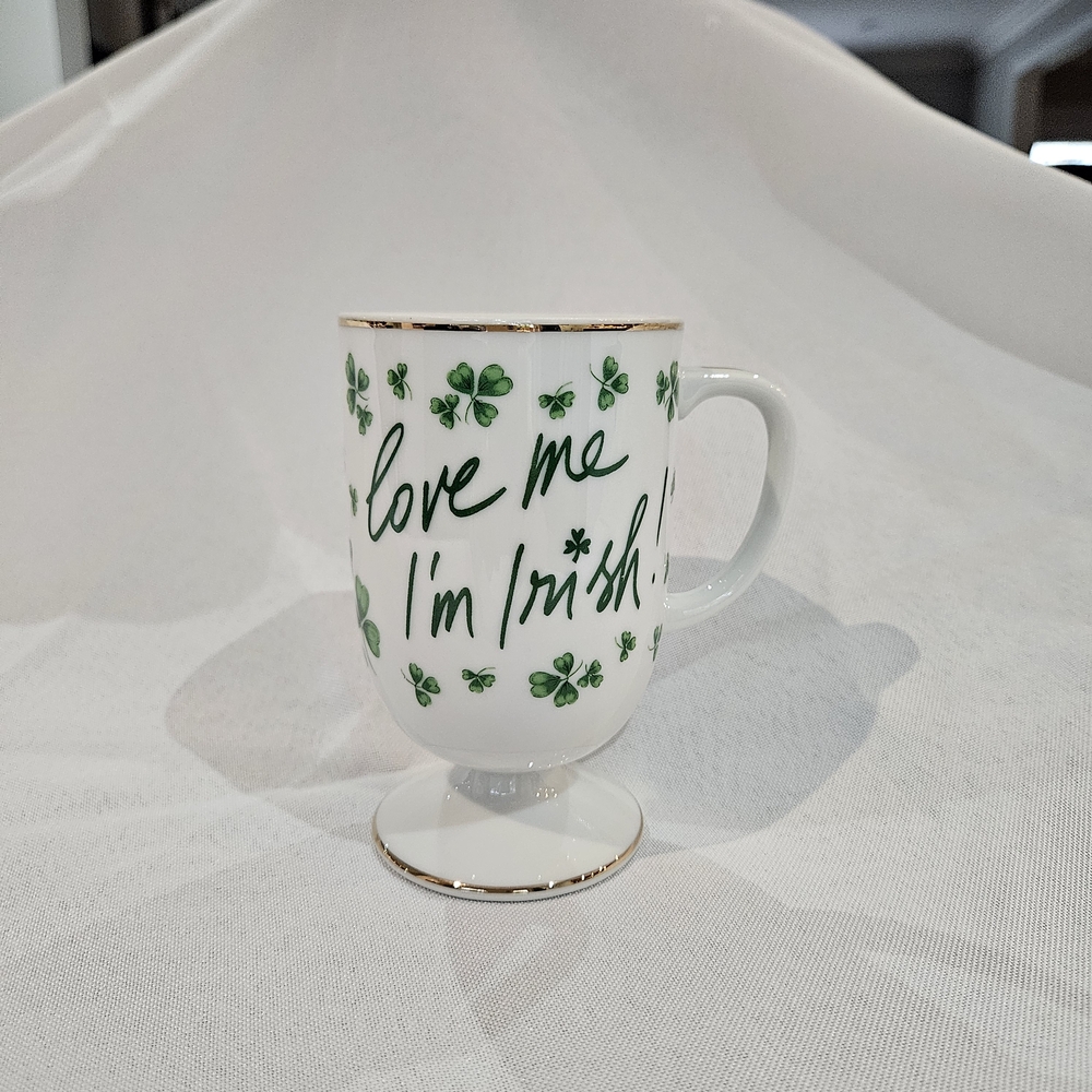 Vtg Lefton China Irish Coffee Pedestal Mug 'Love me I'm Irish'